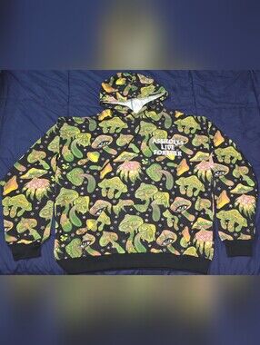 ASSHOLES LIVE FOREVER -Psychedelic Mushroom Hoodie - Blk & Grn & Yellow Print
